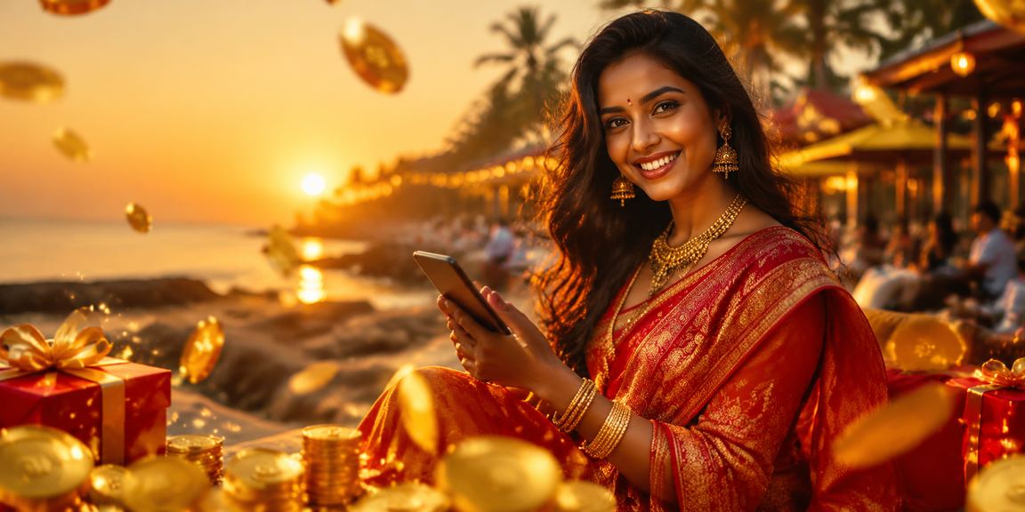 Mobile casino gameplay on a vibrant beach in Goa