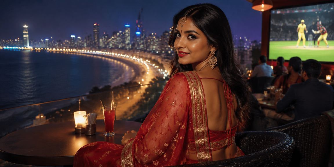 Excited young woman betting on cricket at Marine Drive, Mumbai